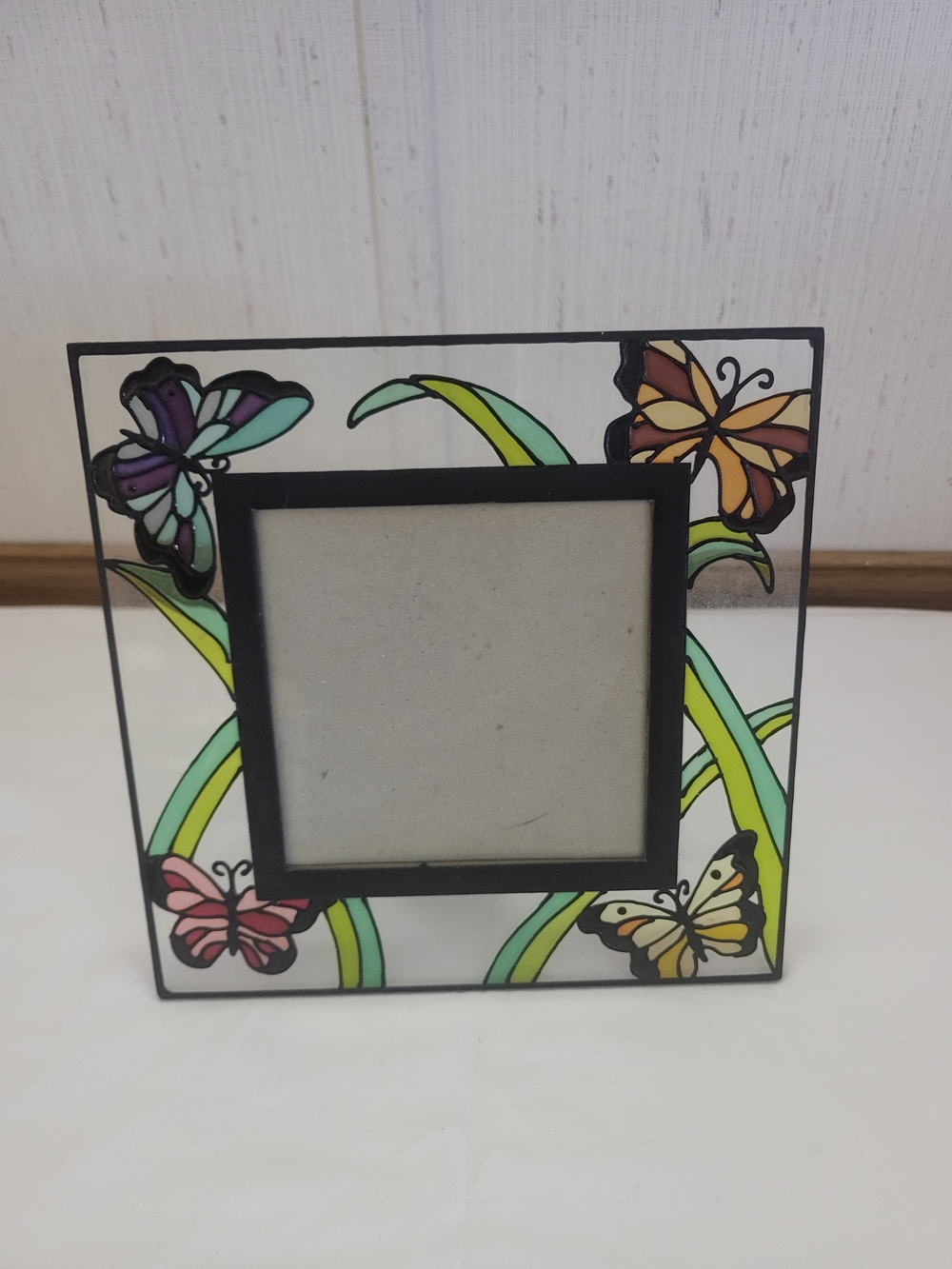 Stain Glass Butterfly Standing Picture Frame 4x4 Photo